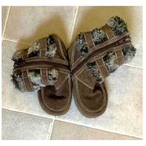 European brown suede fur tall zipper kids unisex winter boots